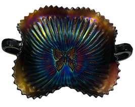 Amethyst Iridescent BUTTERFLY Bon Bon Dish by Northwood Ohio c1910 6x8x2 Sawtoot - $97.02