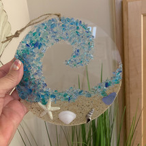Sea Glass Suncatcher Ocean Waves Glass Suncatcher Boho Hanging Sea Glass Art - £11.79 GBP+