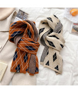Skinny Woolen Yarn Women Scarf Plaid Winter Warm Knitted Neckerchief Buf... - $875.62 MXN