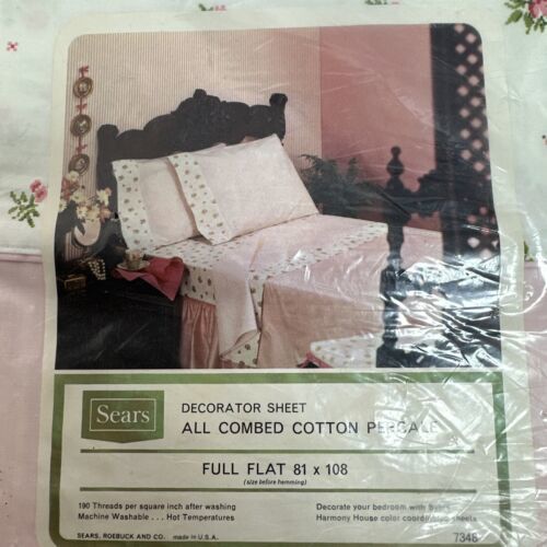 Sears Harmony House Percale Full Sized Flat Sheet Vintage NEW Pink Cottagecore Sheets