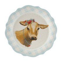 Four (4) Pioneer Woman ~ Gingham Edge w/Brown Cow Pattern ~ 7&quot; Stoneware Plates - £28.51 GBP