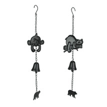 Set of 2 Black Cast Iron Bear Wind Chime Hanging Bells Outdoor Home Cabi... - $35.37
