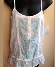 Womens Embroidered Boho Strappy Blouse White Blue Nwot Sz M - £15.56 GBP