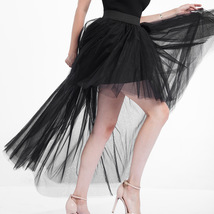 BLACK High-low Tulle Overskirt Women Elastic Waist Hi-lo Tulle Maxi Skirt image 3
