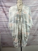 Maurices Camo Waffle Knit Smocked Back Cardigan Womens L/XL Stretch Pockets - £10.07 GBP