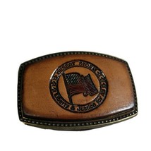Vintage Belt Buckle Leather on Brass Desert Storm Liberty &amp; Justice For All  - £12.40 GBP