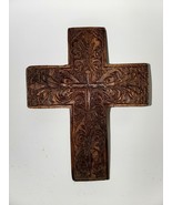 Handcrafted Wooden Cross with Intricate Carvings – Rustic Wall Decor - $816.91 MXN