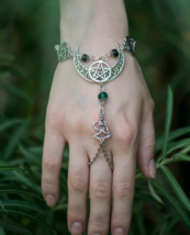 Triple Moon Goddess Wiccan Bracelet Ring - £7.92 GBP