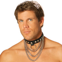 Leather Chain Collar Studded O Ring Buckle Closure Choker Adjustable Black L9149 - £19.94 GBP