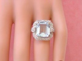 Estate Art Deco 6.25ct Aquamarine .67ctw Diamond Platinum Cocktail Ring - £2,698.18 GBP