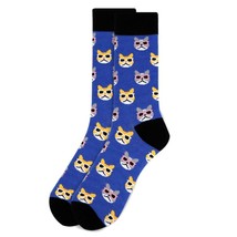 Men&#39;s Hipster Blue Cool Cats with Sunglasses Animal Funky Novelty Crew D... - £15.55 GBP