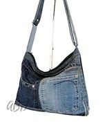 Recycled Denim Crossbody Bag: Upcycled Jeans Purse - $90.00