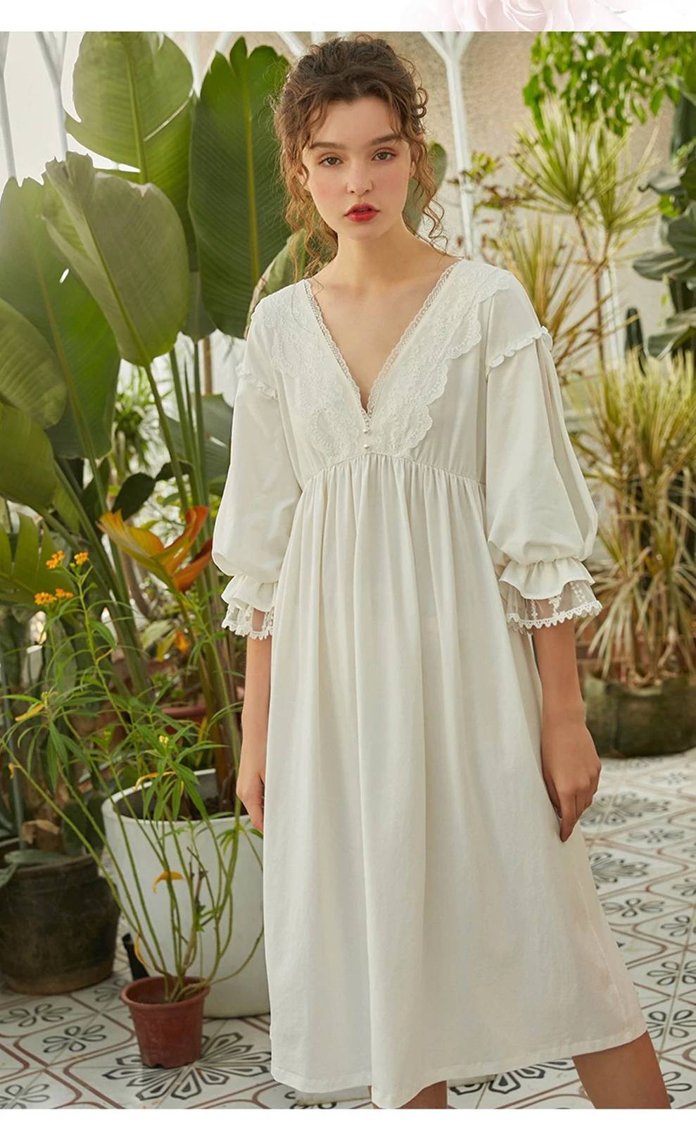 French Bridal Nightgown| Plus Size Nightgown For Women| Vintage Cotton Dresses|V