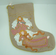 Christmas pink angel stocking applique design shabby chic cottage holiday decor - £15.86 GBP
