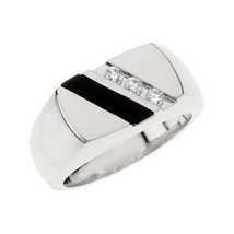 Flat Top Onyx and 1/10 CTW Diamond Ring Sterling Silver - £294.59 GBP+