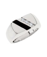 Flat Top Onyx and 1/10 CTW Diamond Ring Sterling Silver - £288.49 GBP+