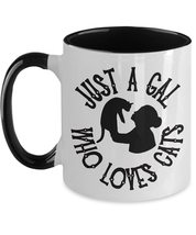 Cat Two Tone Mug - Just a Gal Who Loves Cats - 11 oz Ceramic Cup - Multiple Colo - £14.33 GBP
