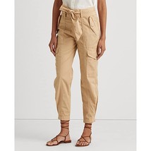 Ralph Lauren Womens Pants Micro-Sanded Twill Cargo Self Belt Bow Tan Cotton - $58.50