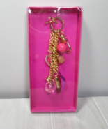Ulta cosmetics gold tone pink charms keychain bag clip lipstick lips hea... - £10.70 GBP