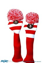 1 3 Classic RED WHITE KNIT POM golf club Headcover hot Head covers Set vintage - £23.81 GBP