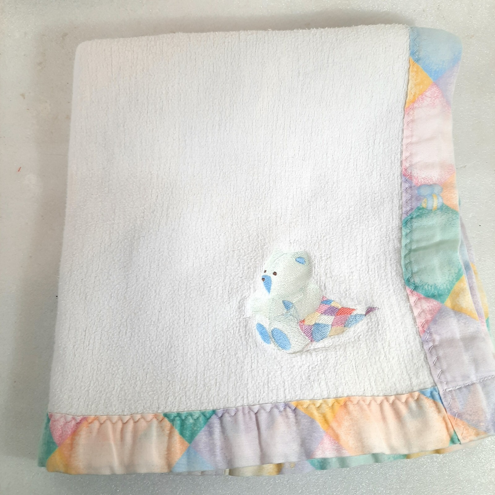 Vintage Carter&#39;s Teddy Bear baby Blanket Pastel patchwork Pattern Cotton... - $29.00