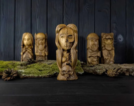 6&quot; Hel Statue Scandinavian God Wooden Carved Figure Wood Handmade Mythology Hell - £76.85 GBP