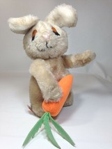 Vintage Dakin Bunny Rabbit Plush w/ Carrot Brown Pink Nose Closed Felt Eyes 8&quot;  - £27.02 GBP