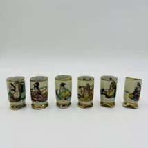 Vintage Japanese Kutani ware sake cups Gold Rim 6 Pieces Hand Painted - £46.52 GBP