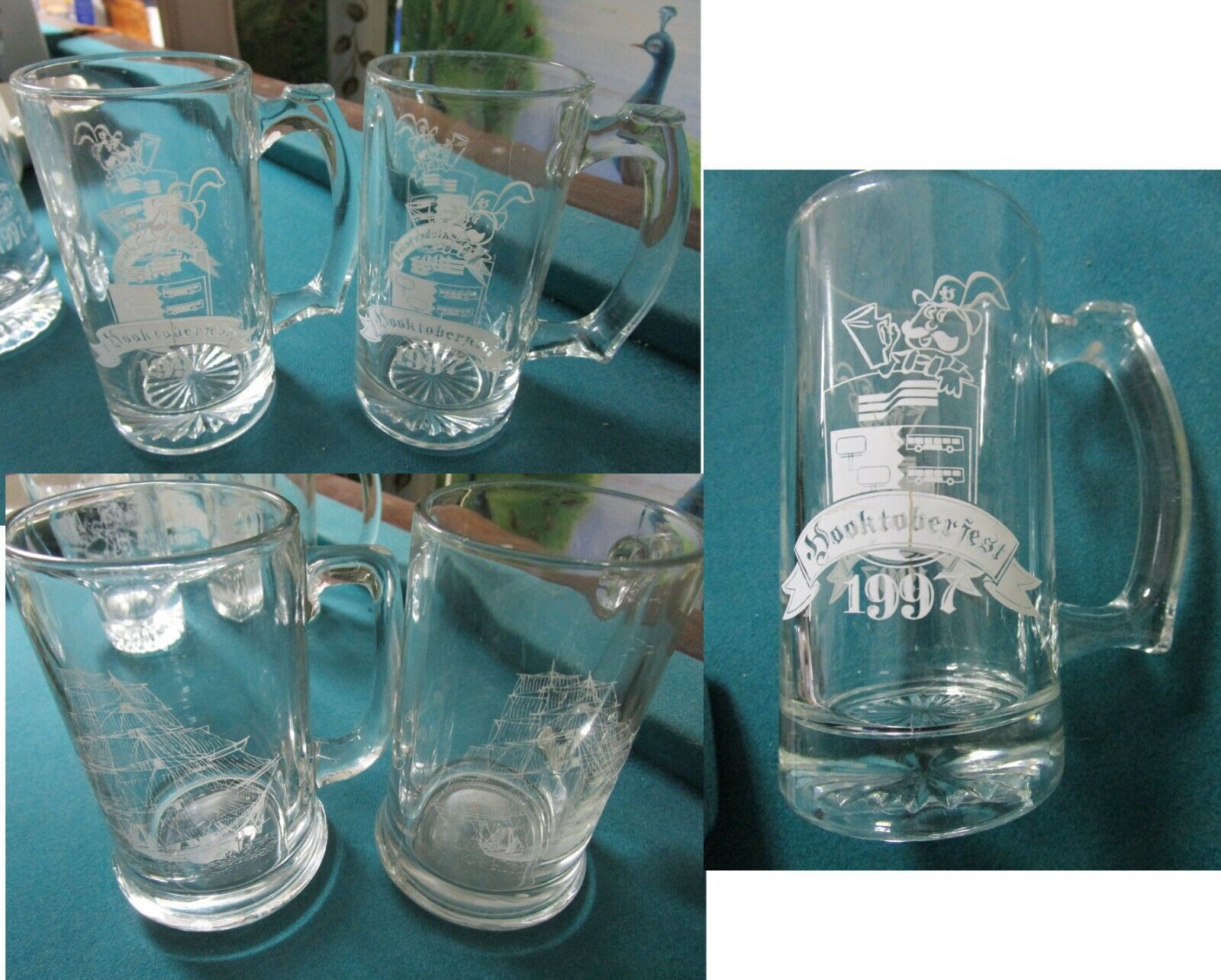 Primary image for CLEAR GLASS 5 MUGS BEER STEIN HOOK STAMPEDE 1997 OKTOBER FEST [GL13] 