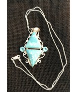 Handmade Larimar &amp; Topaz Sterling 20&quot; Pendant Necklace - £27.30 GBP