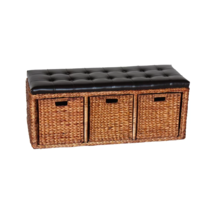 Wicker Storage Bench Pu Leather Bench footstool - £164.03 GBP