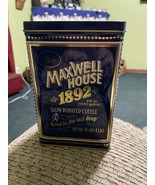 Maxwell House 1892 Coffee Tin 16 Oz 100 Year Anniversary Blue Gold Metal - $6.89