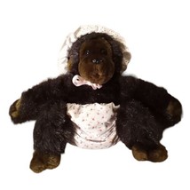 Vtg Dakin Baby Gorilla Plush 10&quot; 1983 Pink Flowers Bonnet Diaper Stuffed Animal  - £10.42 GBP