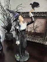 Halloween Witch Holding Black Crow Resin Figure Figurine Statue 12&quot; - $32.99