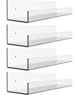 4 Pack Clear Acrylic Wall Ledge Shelf,15&quot; Invisible Wall Mounted Nursery... - £21.20 GBP