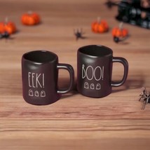 Rae Dunn Halloween Black Boo Eek Mugs with Ghosts 5&quot; Tall Gift Replaceme... - $30.06