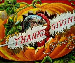 Thanksgiving Postcard Vintage Embossed Turkey In Pumpkin 1910  Original Antique - £9.01 GBP