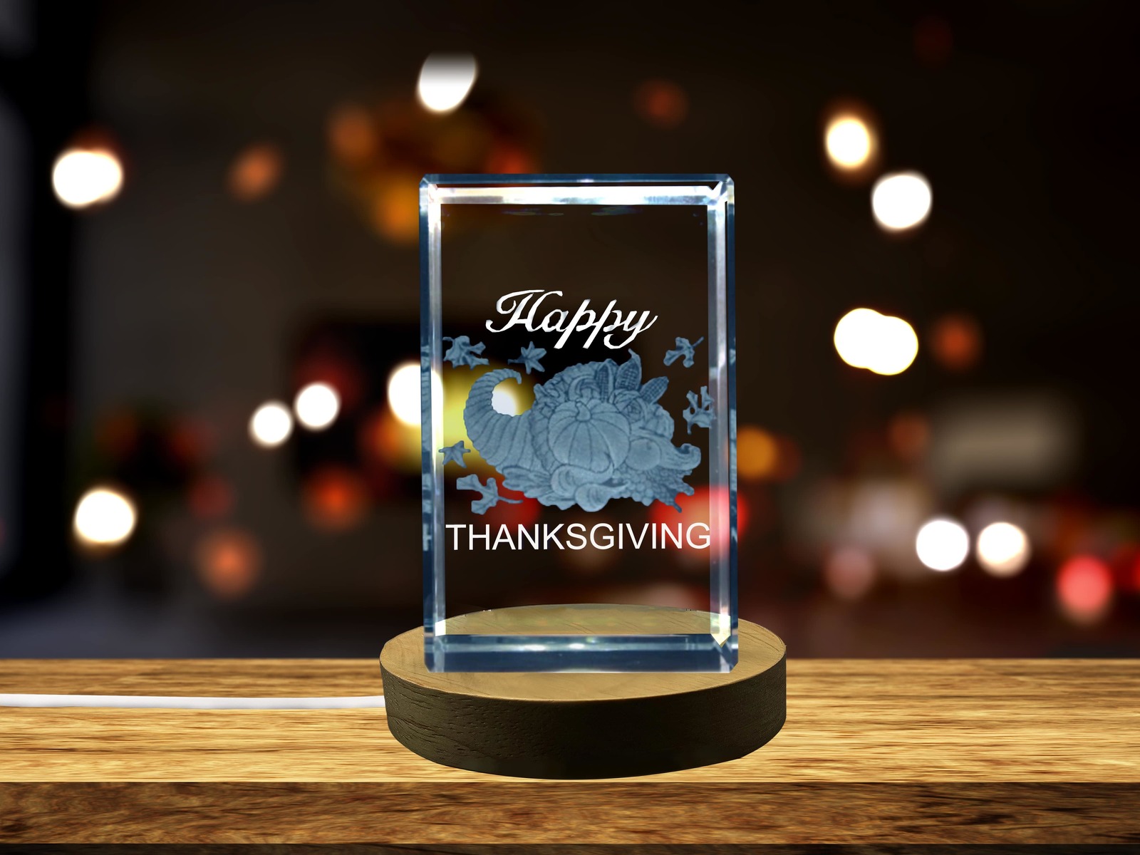 LED Base included | Thanksgiving 3D Engraved Crystal 3D Engraved Crystal Keepsak