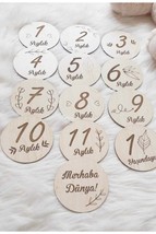 Turkish Monthly Plaque Set Wooden Baby Photo Cards 12 Cm 13 Pieces - $5.00