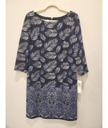 NEW Maggie London Dress Blue Shift 3/4 Sleeves Casual Size 14 Peacock Fe... - $486.57 MXN