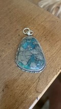 Vintage  Turquoise Jasper Pendant Handmade tribe, Navajo Pear 2” Silver Necklace - £293.46 GBP
