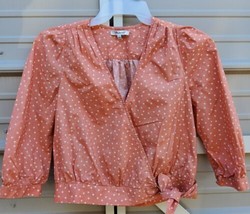 Madewell S Star Scatter Tie Wrap Top Peach Pink Blouse Printed 3/4 Sleev... - $29.69