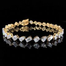 14k Yallow Gold Ovel,Emerald And Pear Cut Eco-Frindly Diamond Chain Tenn... - $2,030.40