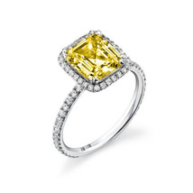 4.25CT Vs Fancy Yellow Emerald Cut &amp; Diamond Halo Engagement Ring 18K - £3,501.83 GBP