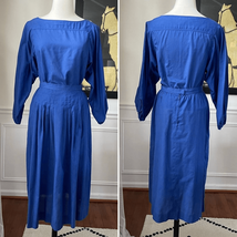 Vintage 80s Nipon Boutique 2pc Top Skirt Set Cobalt Blue Fine Black Stri... - $43.20