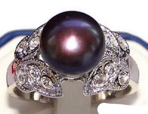 Shipping wholesale price 16new real black pearl 18kwgp crystal butterfly rings size 7 8 thumb200