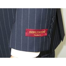 Men Suit BERLUSCONI Italian Wool 180's Pin Stripe One Button Peak UGS95-01 Navy image 7