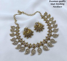 Bollywood Style Gold Plated CZ Choker Necklace Earrings Fashion Jewelry Set - £98.48 GBP