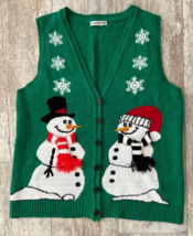 Rebecca Malone Christmas Sweater Vest Snowman Green Ugly Christmas Large ? - £11.79 GBP