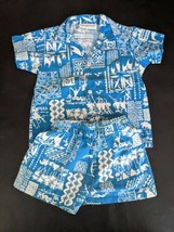 Liberty House Of Hawaii Hawaiian Print Shirt Short Top Set Blue White Child 4T - £36.50 GBP